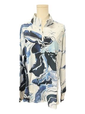 NWT FKEEP Blue & White Marble Print UPF 50+ 1/4 Zip Sun Shirt | Size XL